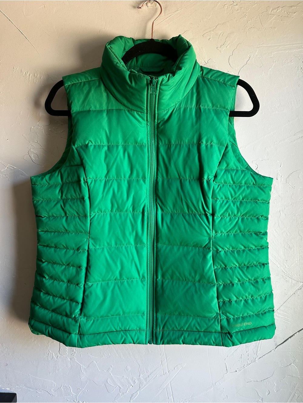 Lands' End Kelly Green Down Puffer Vest Quilted Preppy Outdoor Layer Sz M